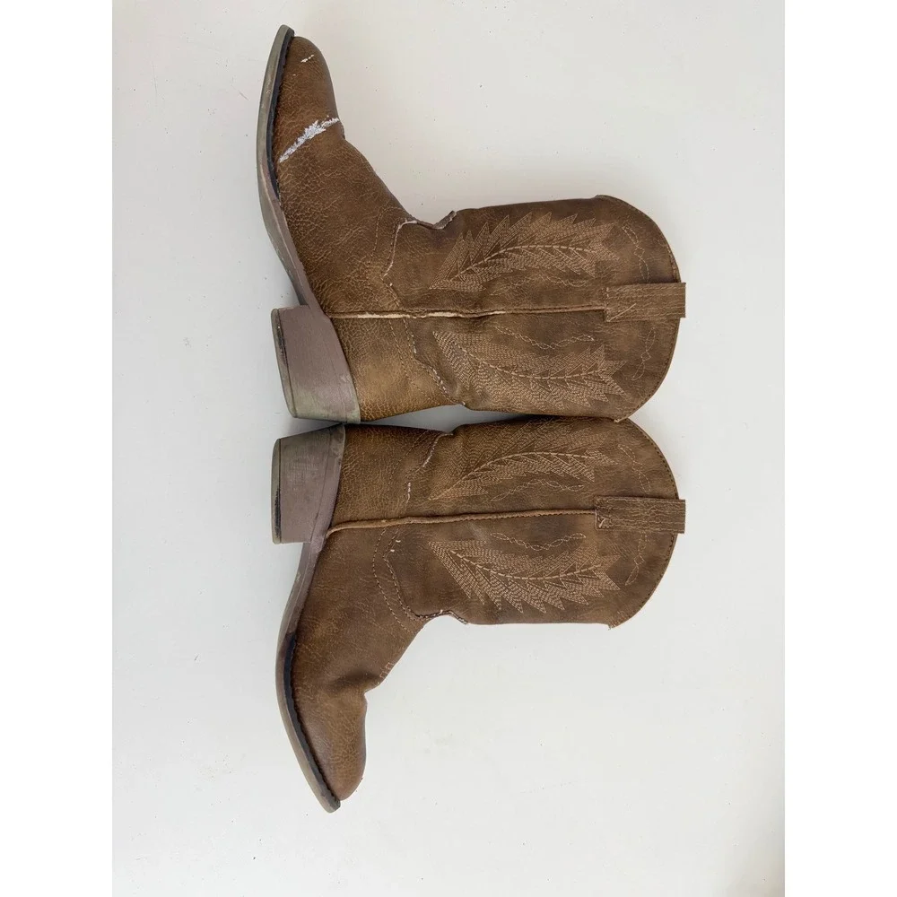 Roper Little Kids‎ Brown Faux Leather Western Cowboy Boots 12 Leaf Stitch